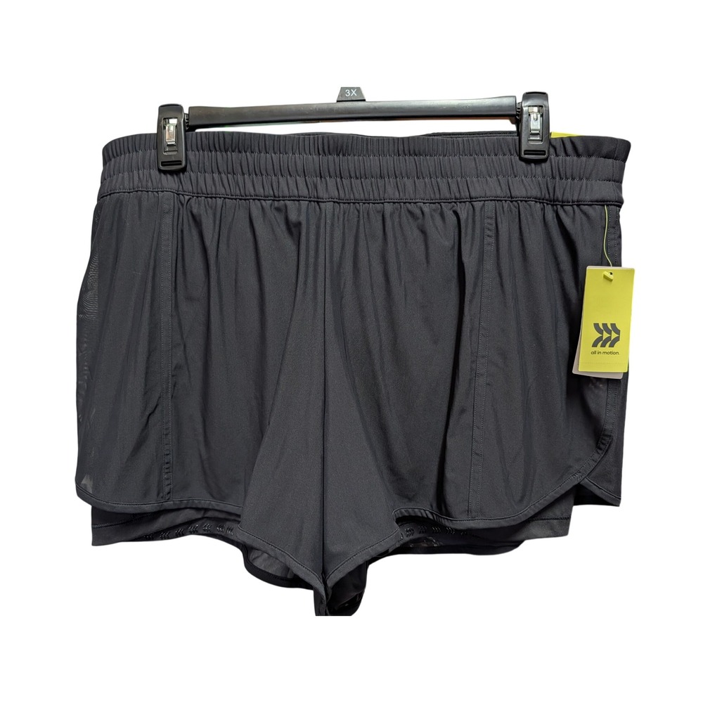 All in Motion Mesh Run Shorts Women XXL Black New Double Layer Activewear
